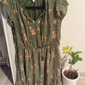 Floral Green Dress with Orange Accents